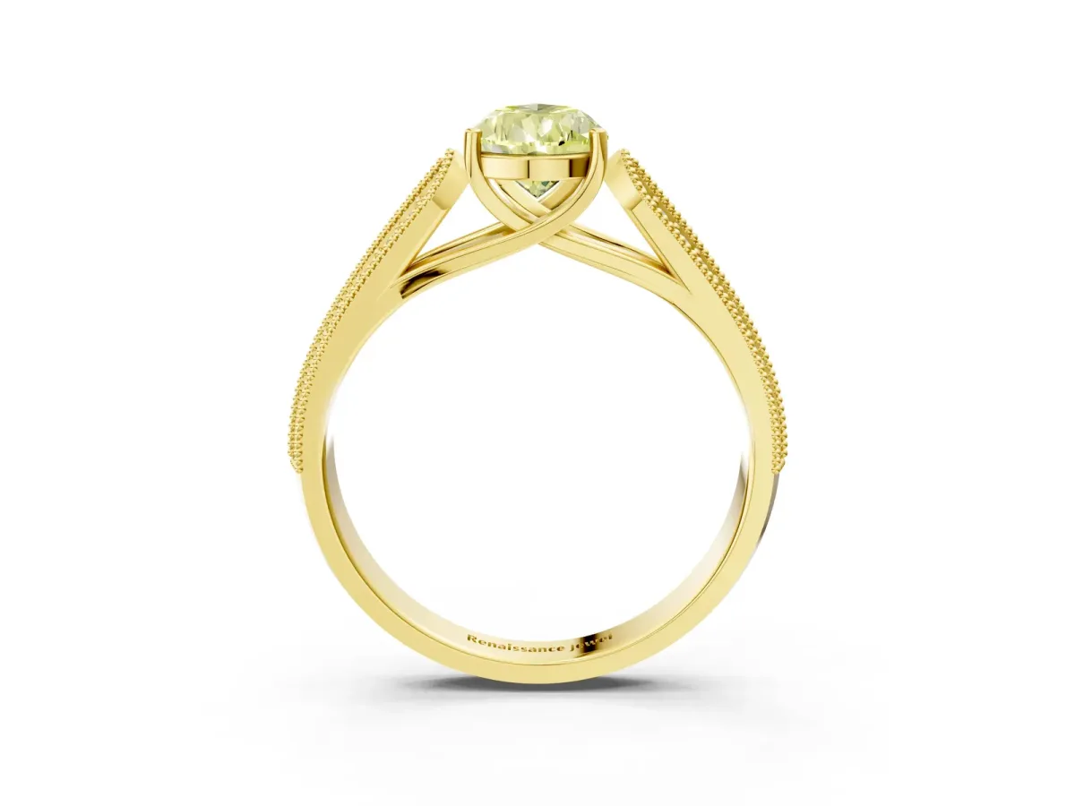 Fancy Yellow Pear Cut Cut Pave Split Shank Engagement Ring with Four-Prong Setting Yellow gold