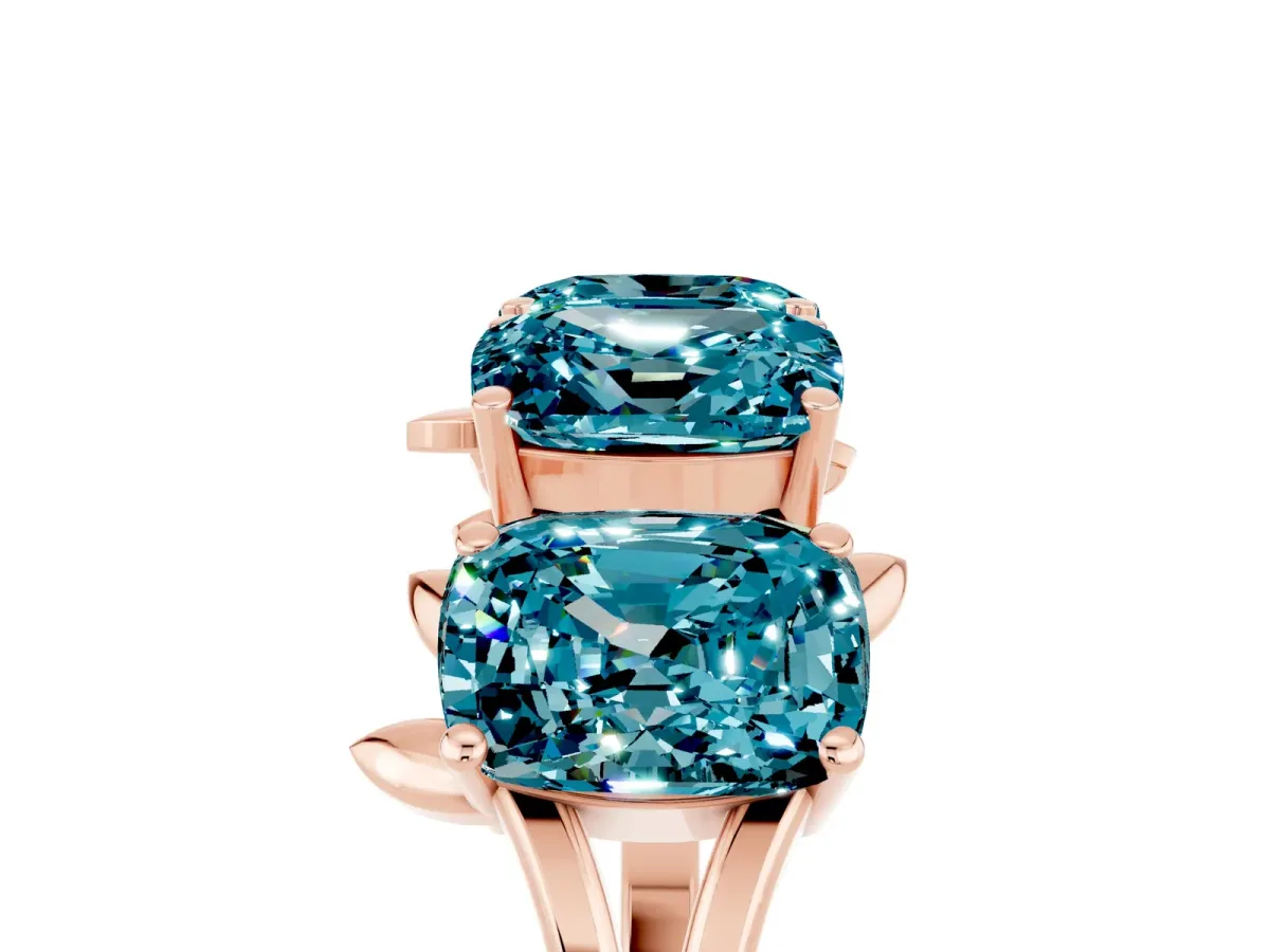 Emerald Cut Blue Topaz Prong-Set Half Eternity Band Rose gold