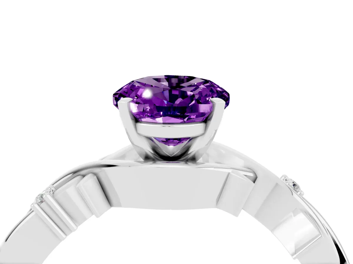 Oval Cut Amethyst Solitaire Ring with Twisted Band and Prong Setting White gold