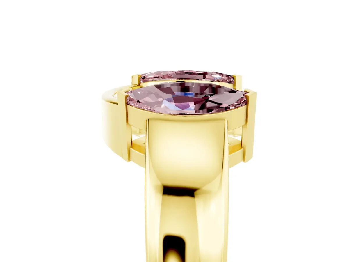 Marquise Morganite Open Band Ring with Tension Setting Yellow gold