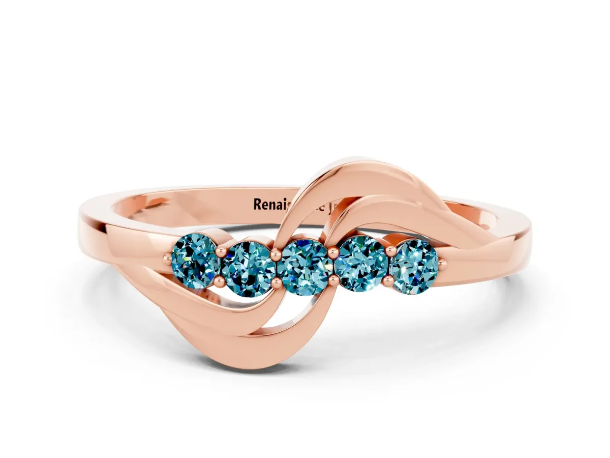 Five-Stone Round Blue Topaz Crossover Band with Prong Setting Rose gold