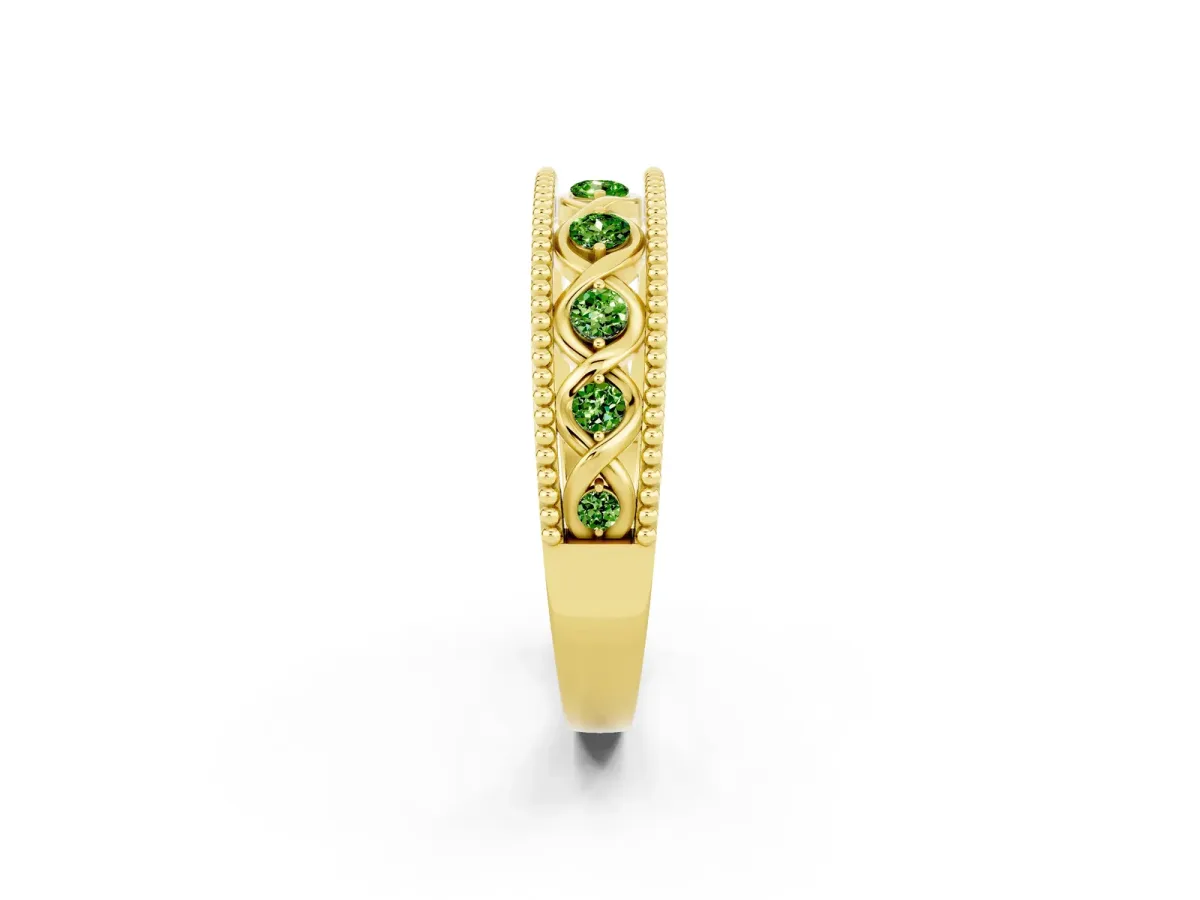 Round Peridot Twist Milgrain Band with Bezel Setting Yellow gold