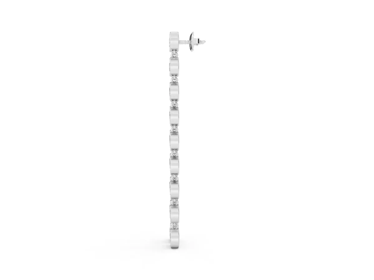 Round Diamond Bezel-Set Linear Drop Earrings White gold