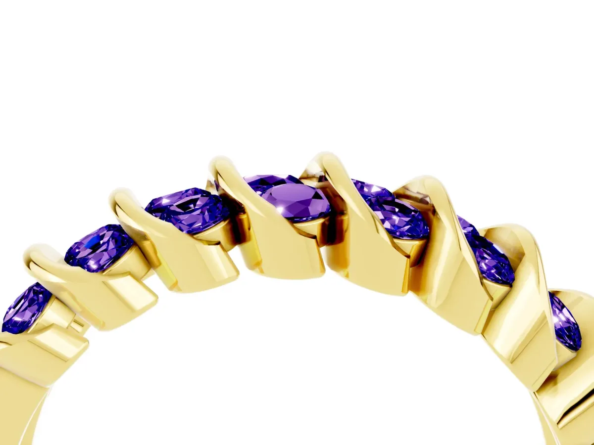 Channel Set Round Tanzanite Multi-Row Band Yellow gold