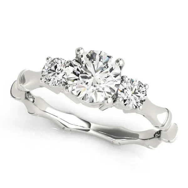 Round Cut Brilliant Three-Stone Bamboo Band with Prong Setting Silver