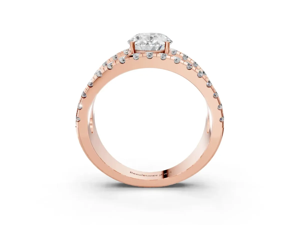 Oval Cut Solitaire Split Shank Pave Diamond Ring Rose gold