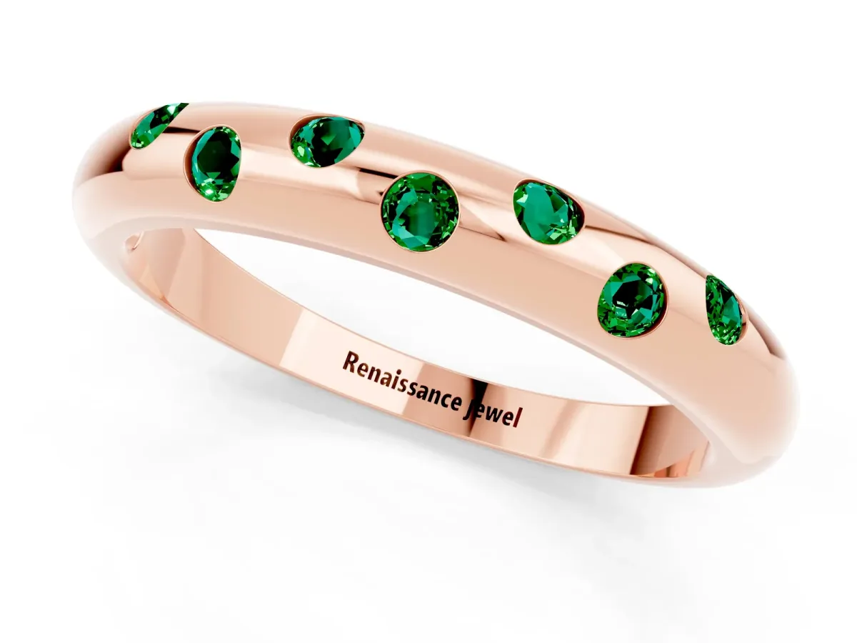 Round Emerald Flush-Set Comfort Fit Band Rose gold