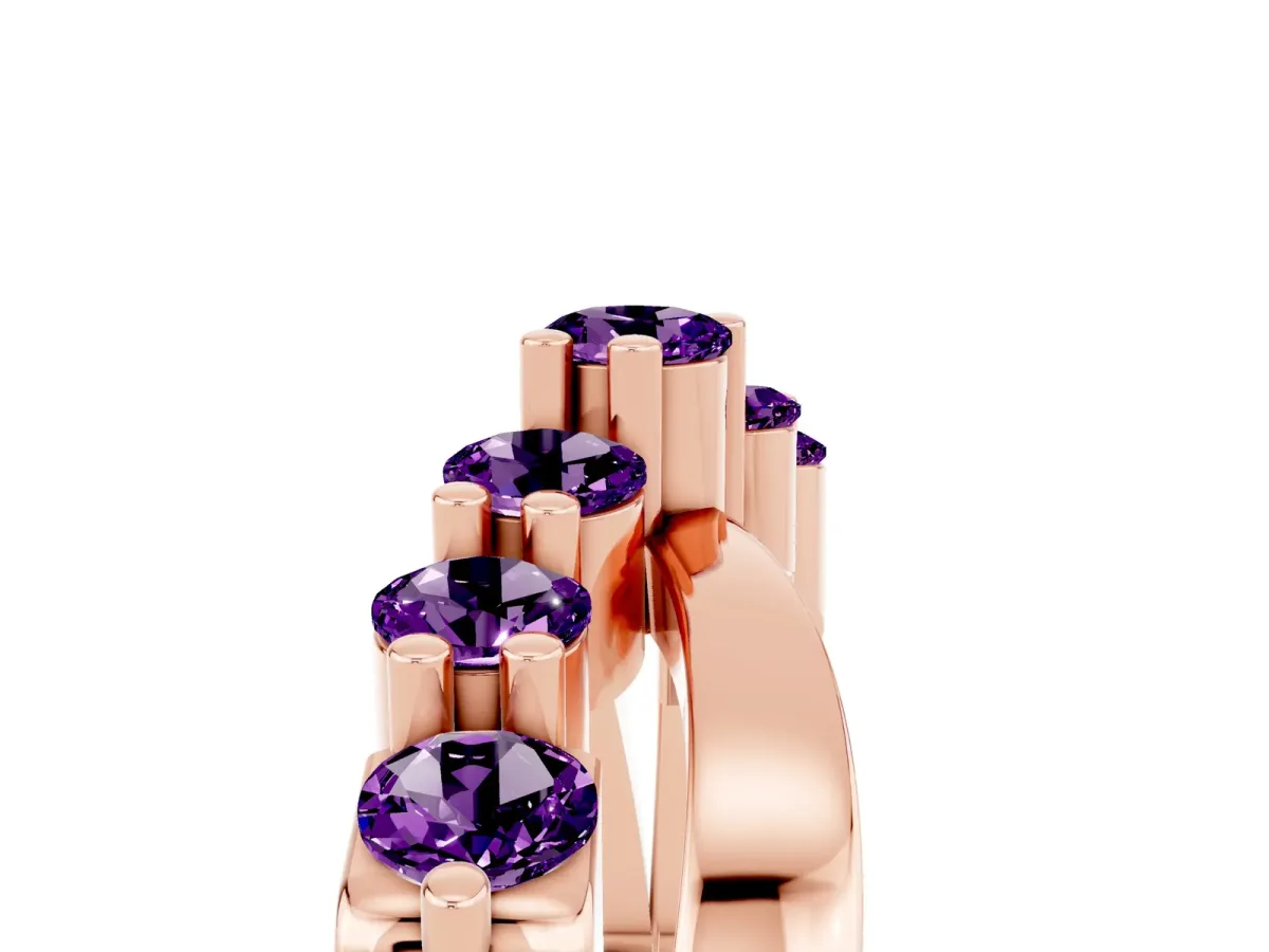 Round Amethyst Prong-Set Crossover Band Rose gold