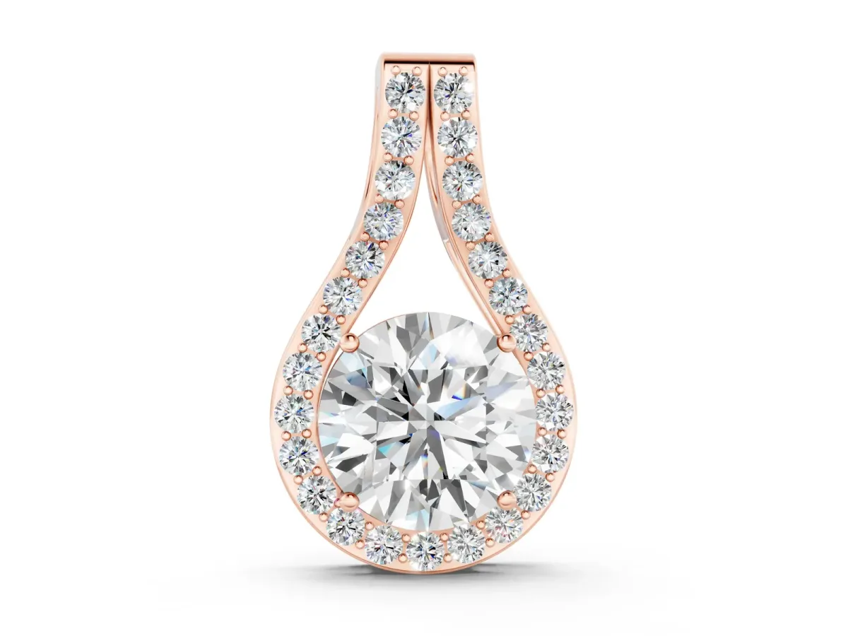 Round Halo Prong Set Pendant Rose gold