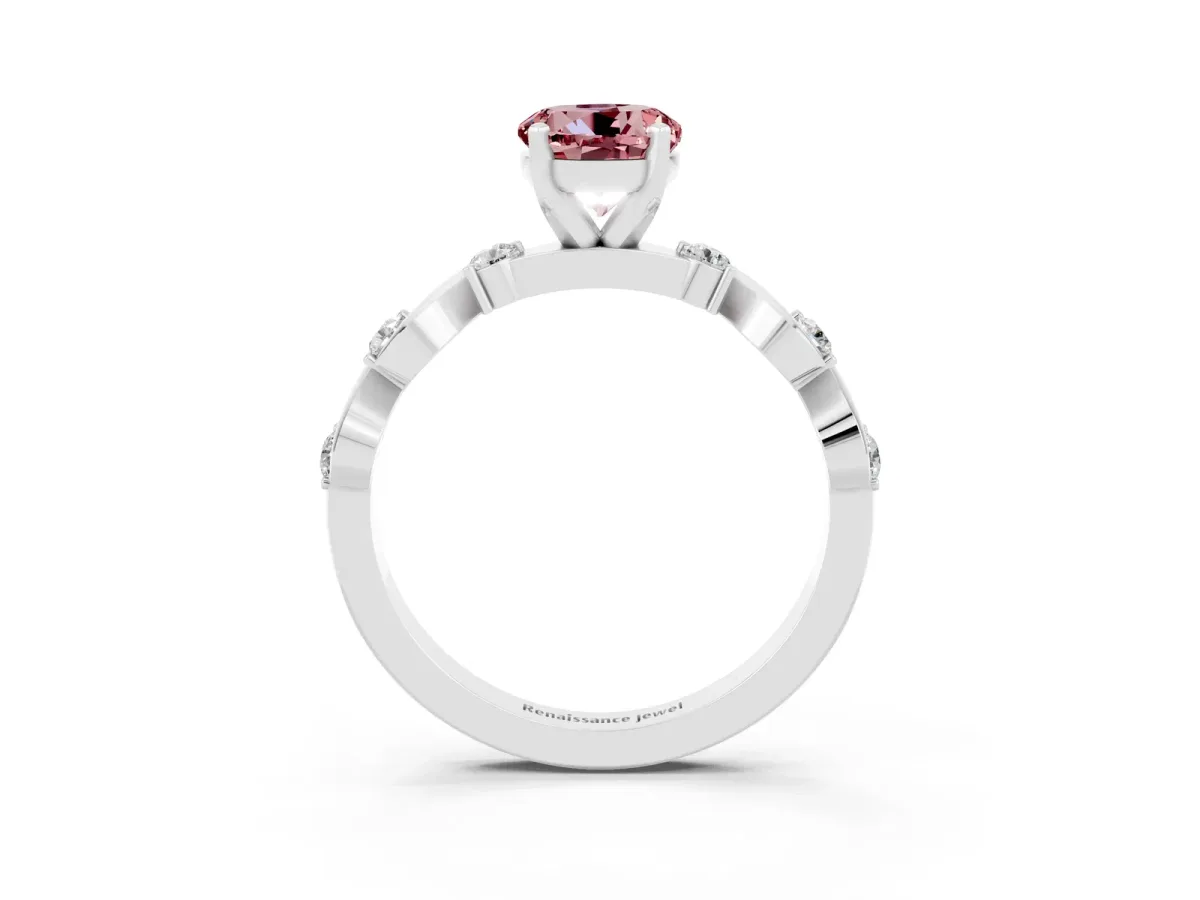 Round Cut Morganite Solitaire Twisted Band with Round Accents and Prong Setting Silver
