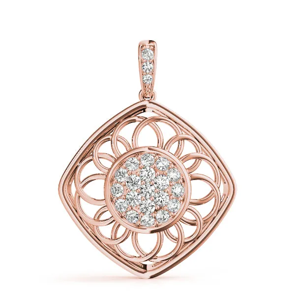 Round Cluster Diamond Prong Set Pendant Rose gold