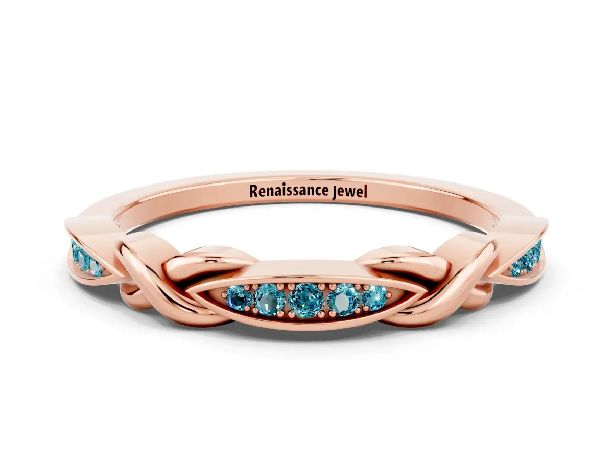Twisted Marquise Blue Topaz Pavé Band with Shared Prong Setting Rose gold
