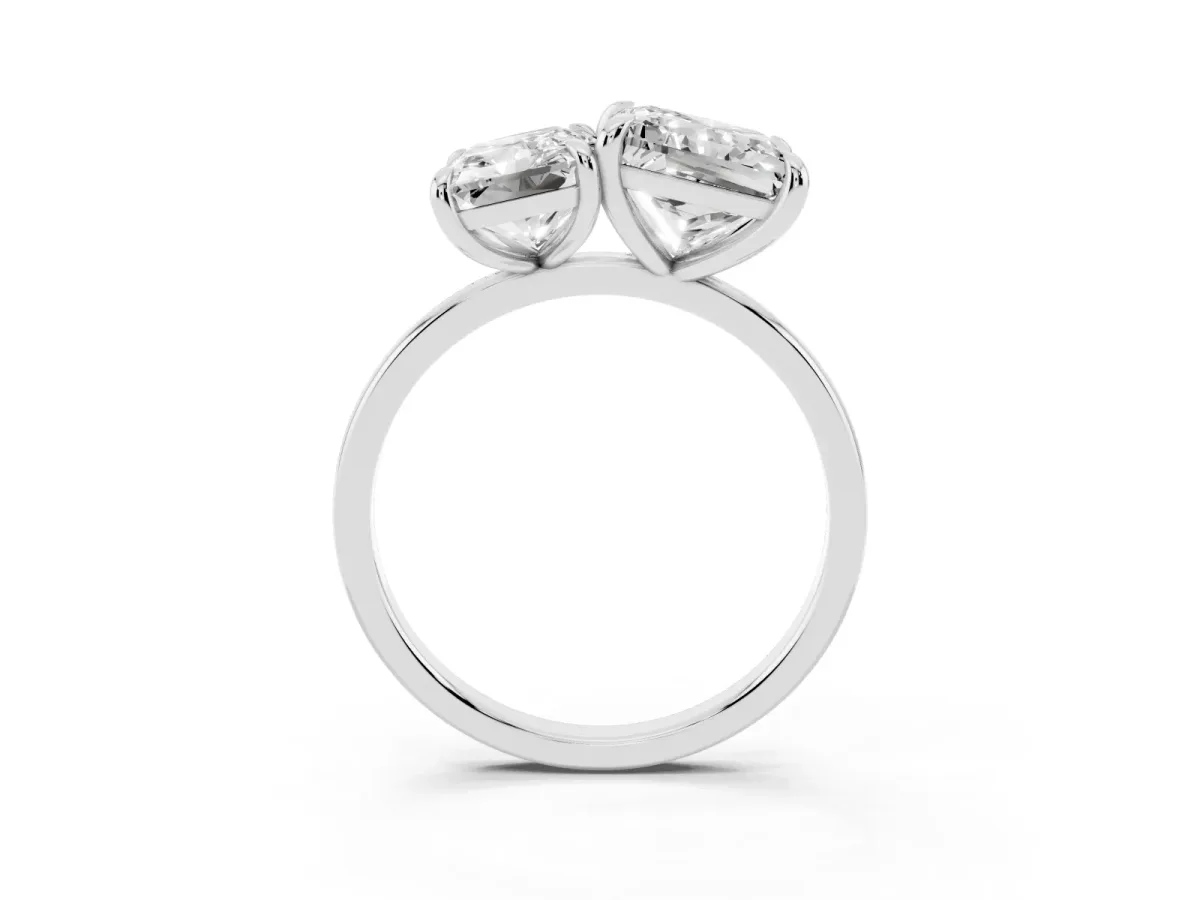 Radiant and Princess Toi Moi Ring with Prong Setting and Plain Band White gold