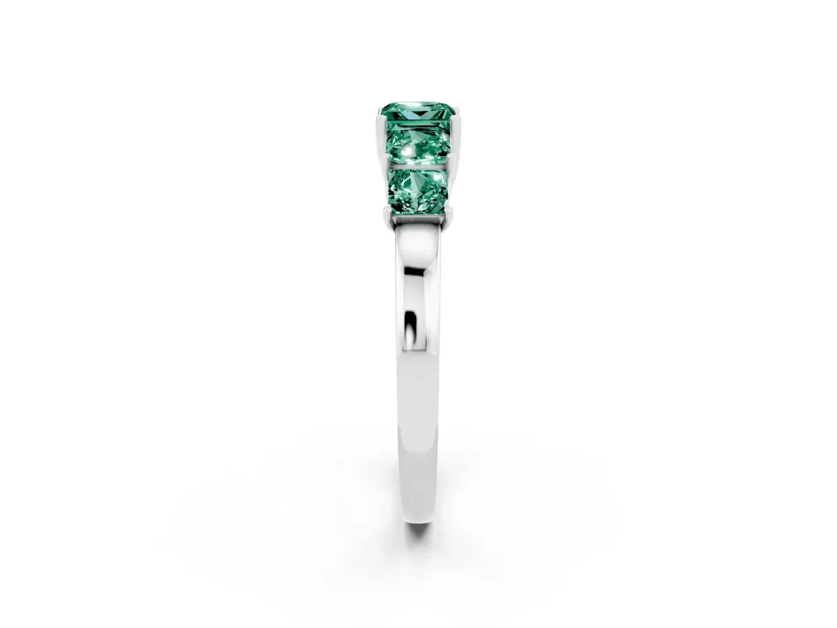 Princess Cut Five-Stone Green Sapphire Ring with Classic Prong Setting White gold