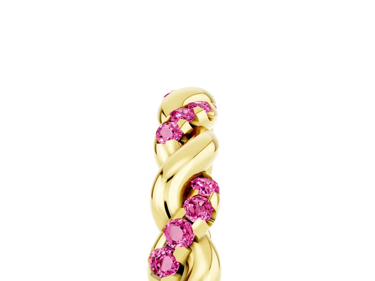 Twisted Pavé Round Pink Sapphire Eternity Band Yellow gold