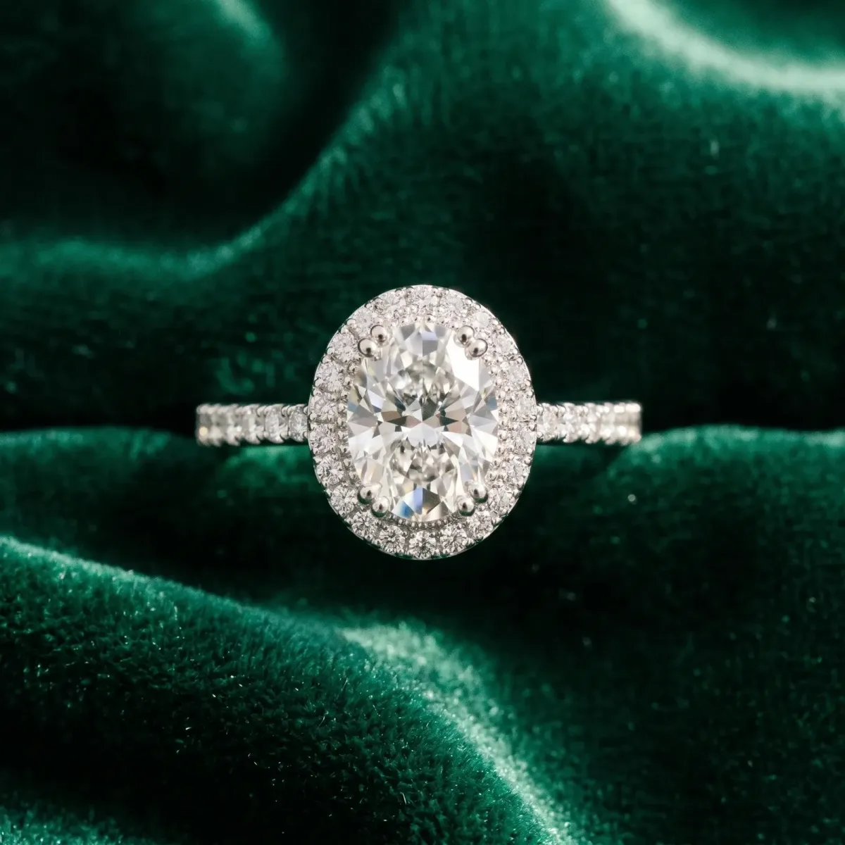 Princess Cut Diamond Halo Ring with Pavé Band and Prong Setting Silver
