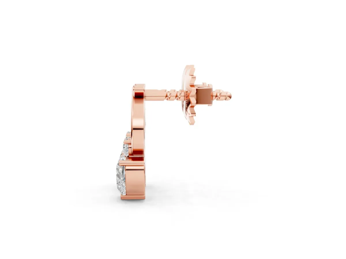Heart Diamond Ribbon Drop Earrings with Diamond Accent Rose gold