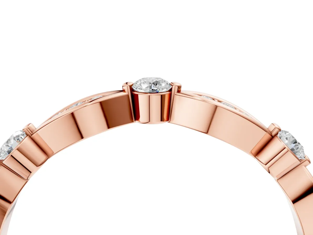 Marquise and Round Diamond Milgrain Band with Bezel Setting Rose gold