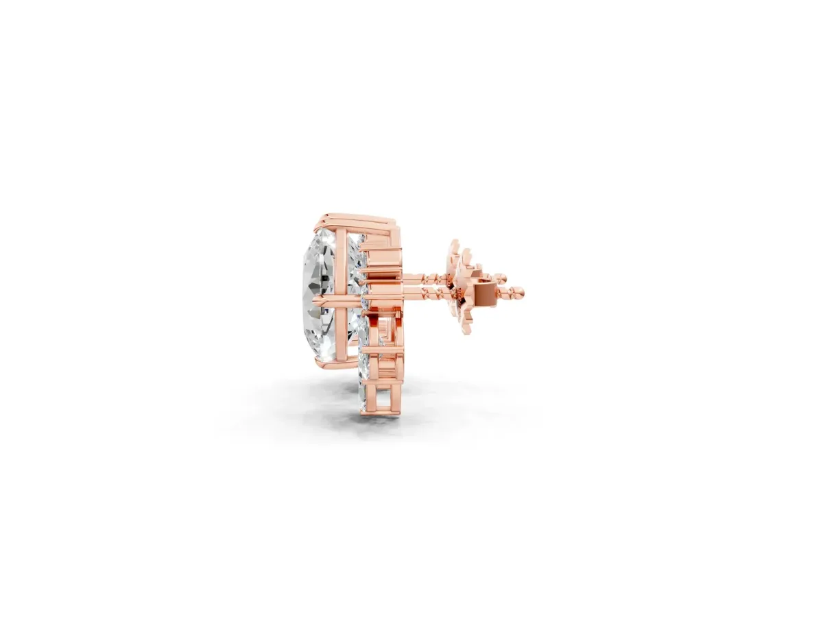 Cushion Cut Diamond Floral Stud Earrings with Multi-Shape Accents Rose gold