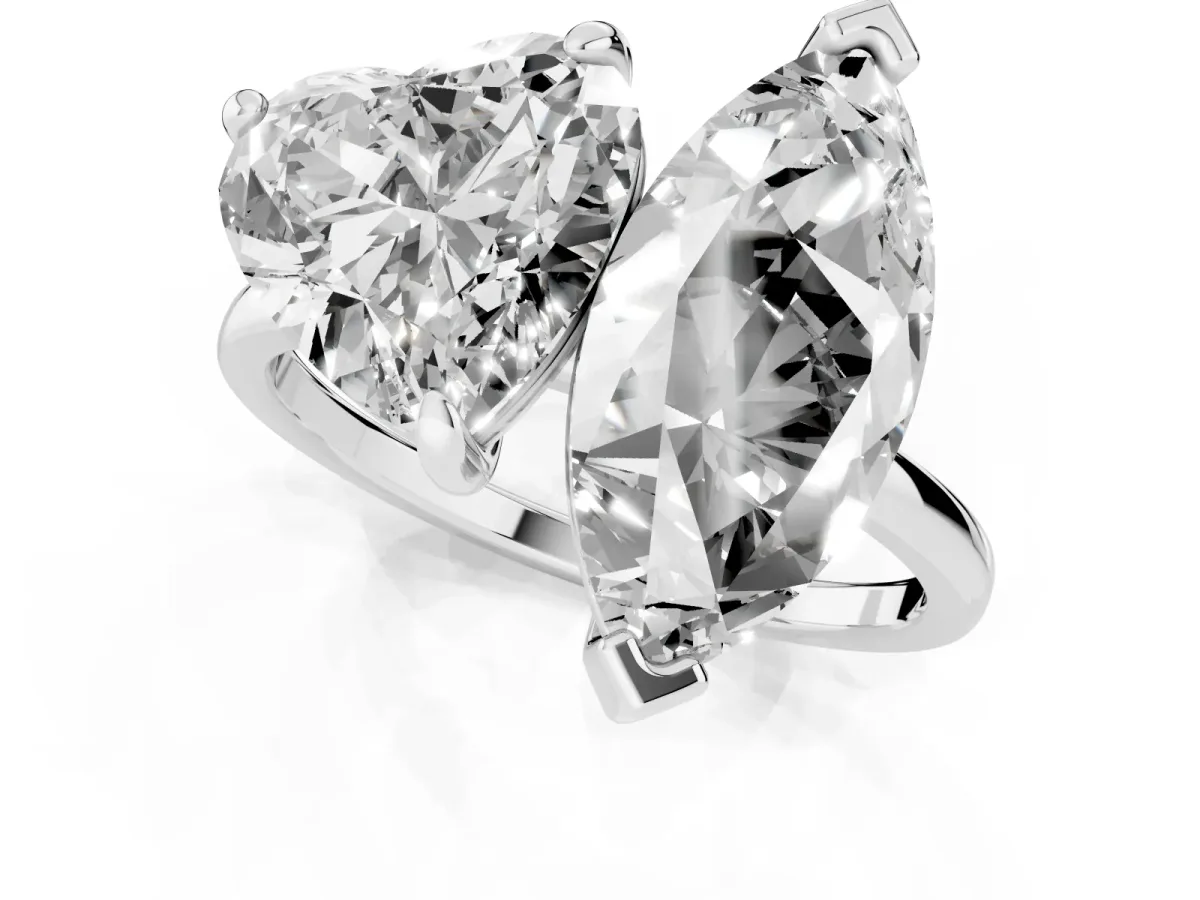 Heart and Marquise Toi Moi Ring with Prong Setting and Micro Pave Band Platinum