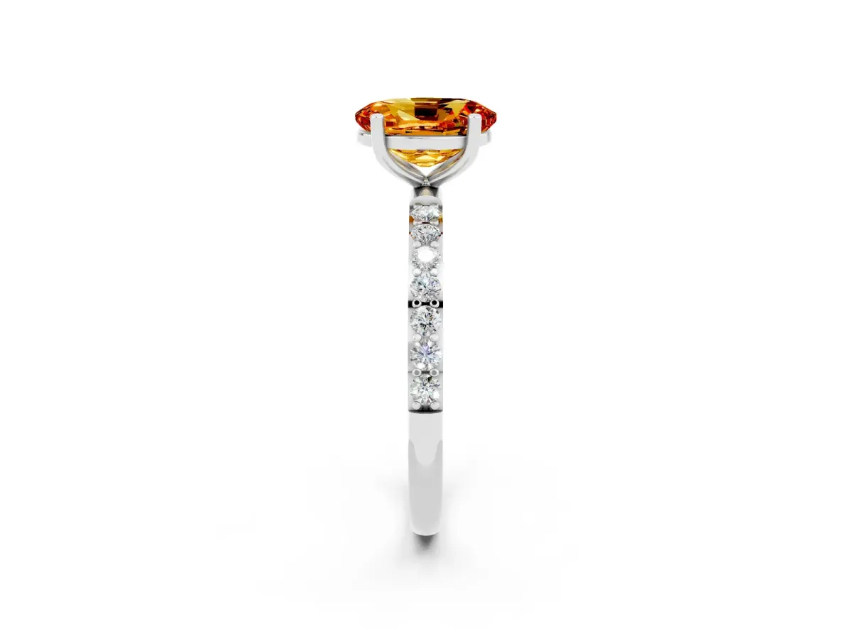 Oval Cut Citrine Solitaire Ring with Round Pavé Band and Prong Setting Silver