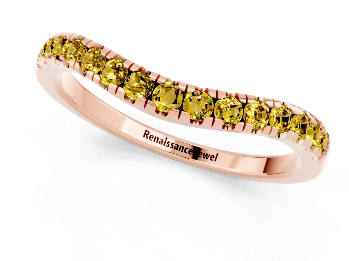 Yellow Sapphire Pavé Curved Wedding Band Rose gold