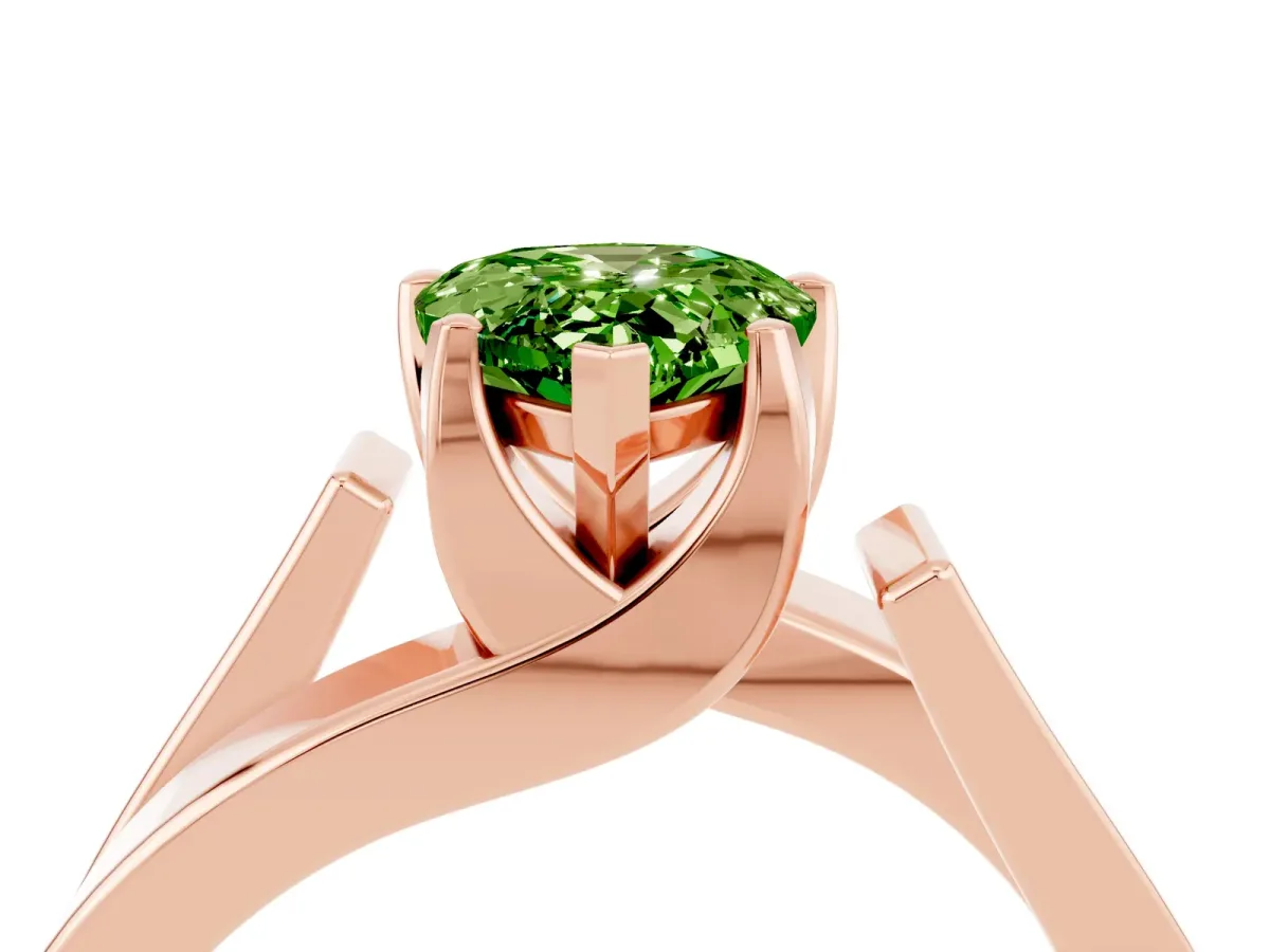 Modern Tension Set Pear Cut Peridot Solitaire Wide Band Ring Rose gold