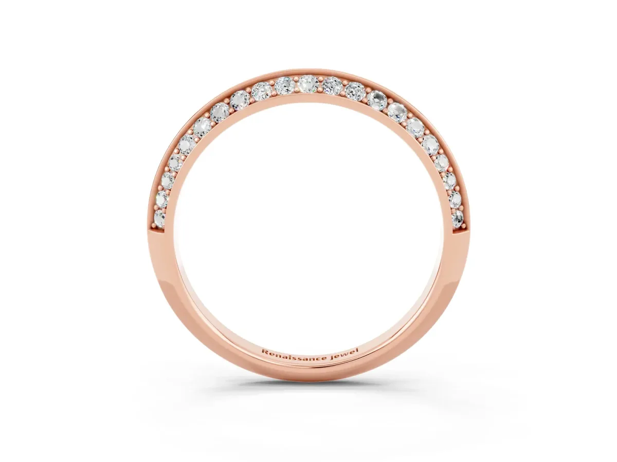 Double Row Pavé Round Moissanite Eternity Band with Channel Setting Rose gold