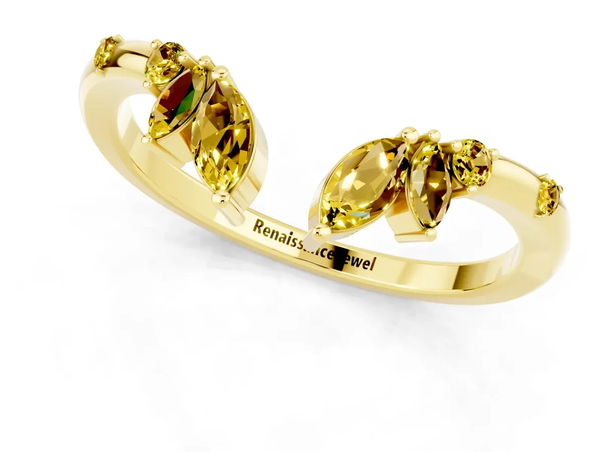 Open Marquise Cluster Yellow Sapphire Band with Prong Setting Yellow gold