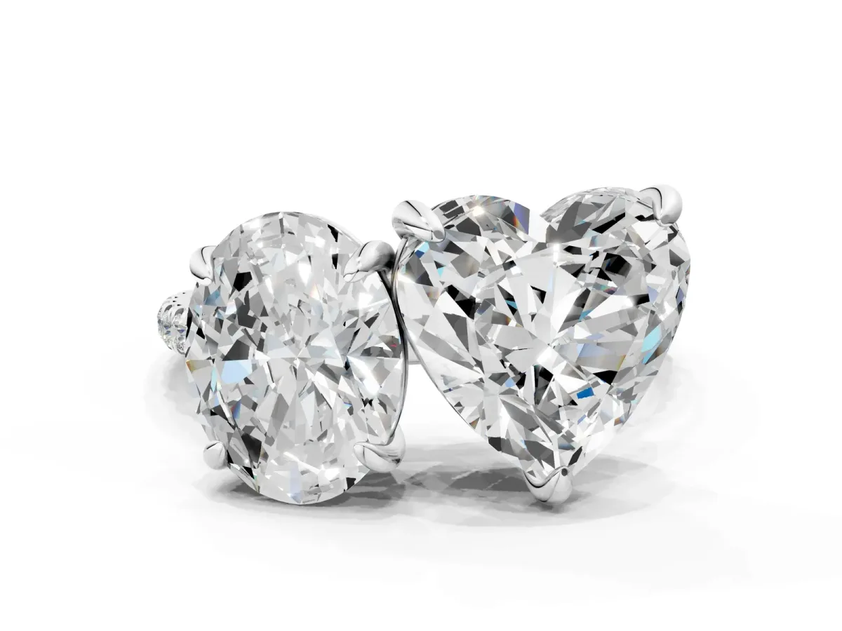 Oval and Heart Toi Moi Ring with Prong Setting and Micro Pave Band Silver