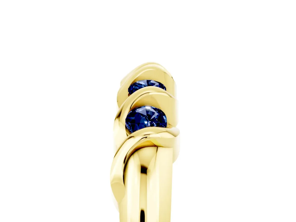 Round Blue Sapphire Eternity Band with Twist Prong Setting Yellow gold
