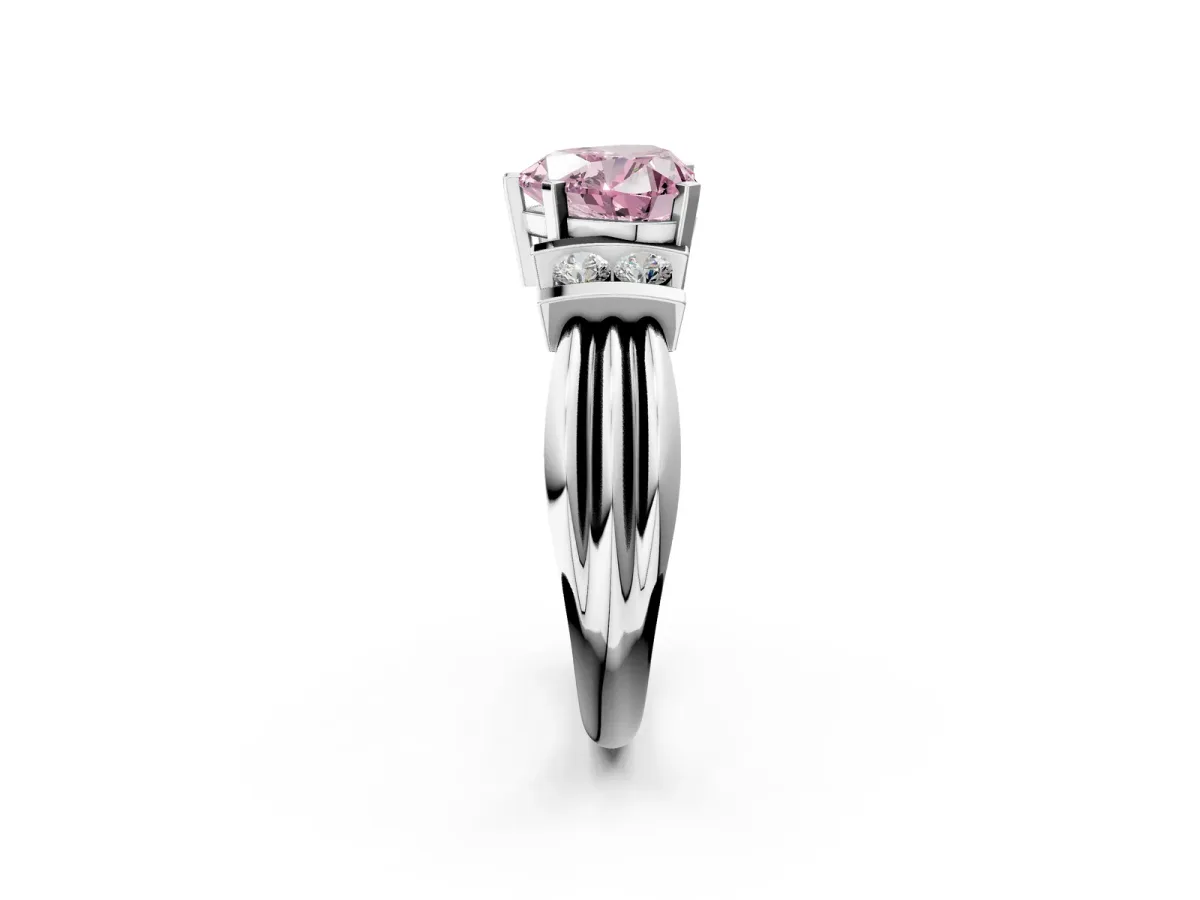 Fancy Pink Heart Cut Cut Three-Stone Channel Set Ring with Bar Prongs Platinum