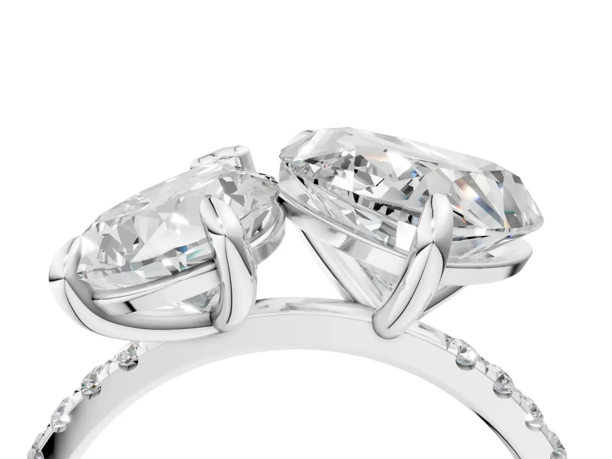 Pear and Heart Toi Moi Ring with Prong Setting and Pave Band Silver