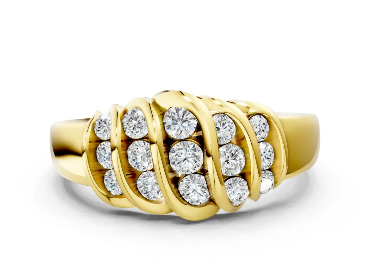 Round Diamond Multi-Row Crossover Band Yellow gold
