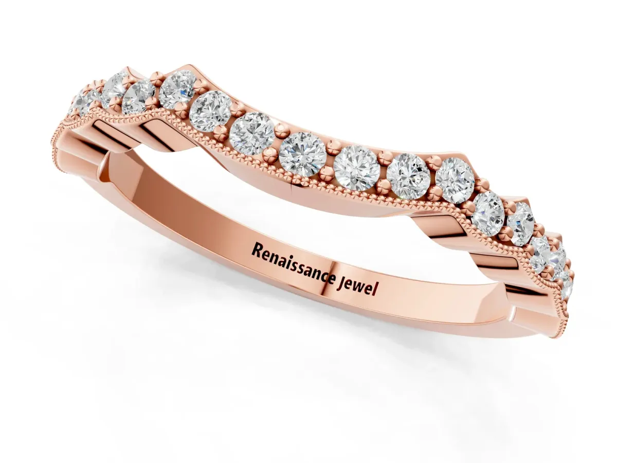 Scalloped Diamond Round Cut Eternity Band with Pavé Setting Rose gold