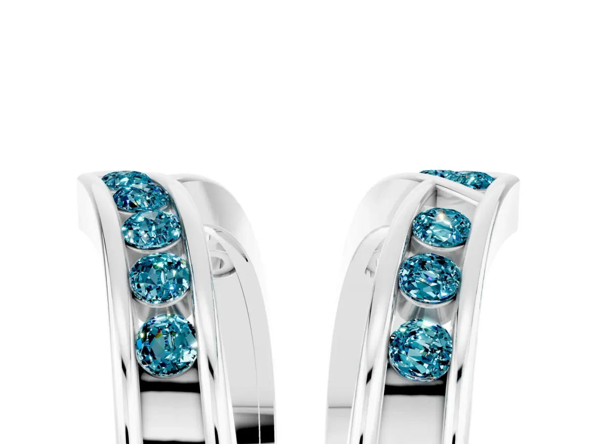 Round Blue Topaz Channel-Set Chevron Band Silver