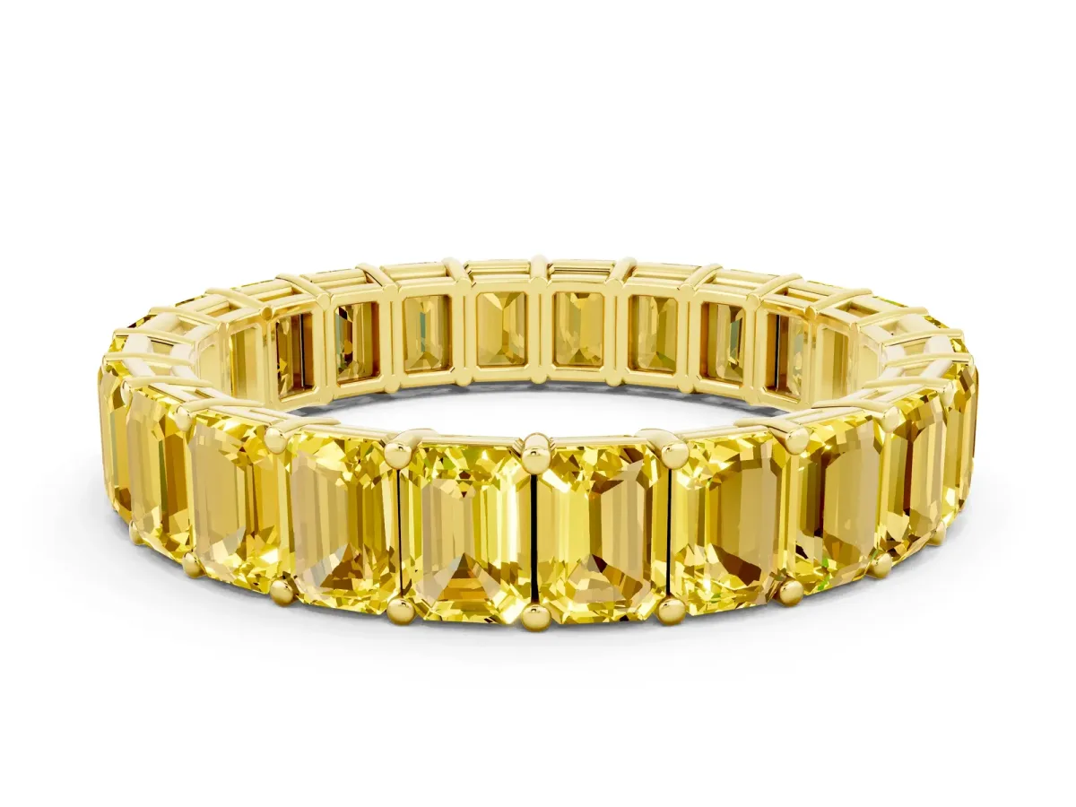 Emerald Cut Yellow Sapphire Eternity Band with Shared Prong Setting Yellow gold