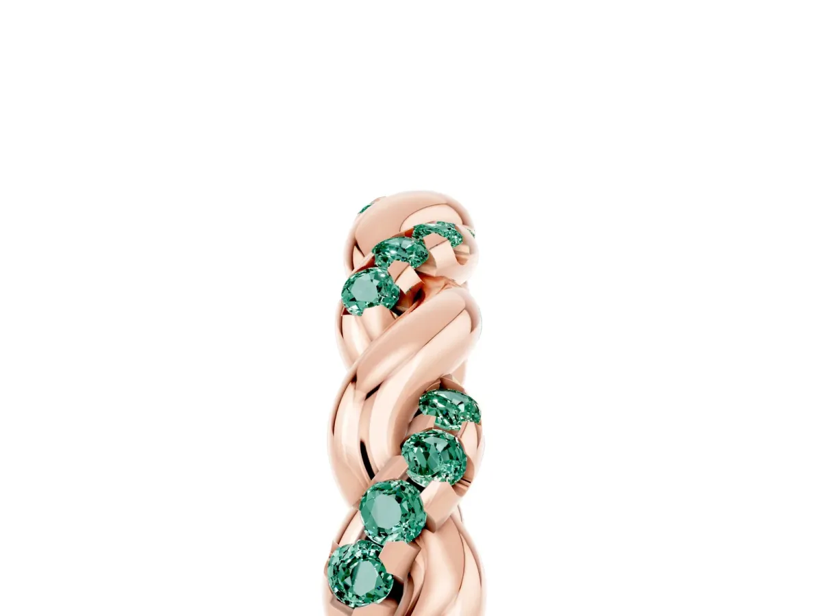 Twisted Pavé Round Green Sapphire Eternity Band Rose gold