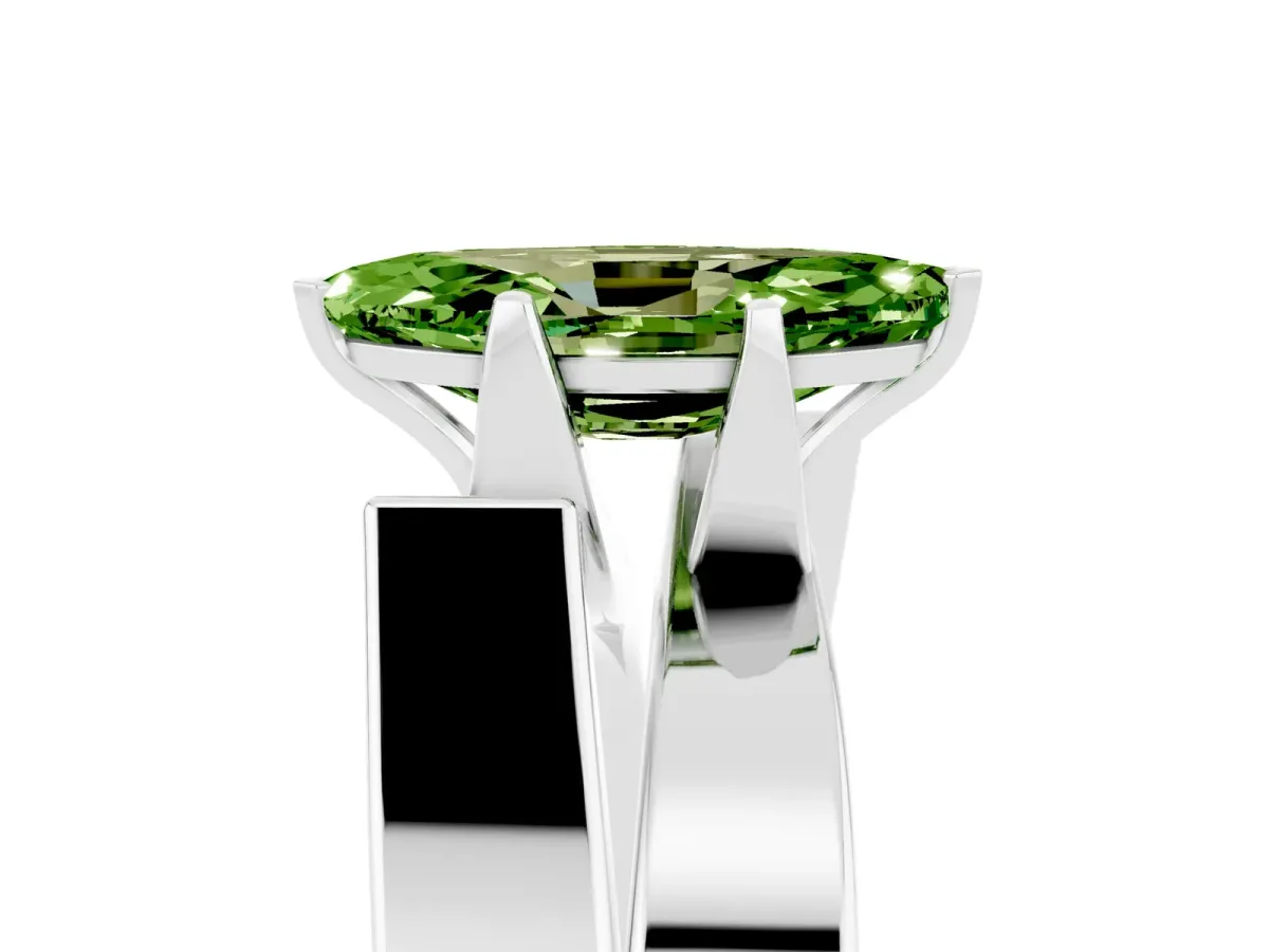 Modern Tension Set Marquise Cut Peridot Solitaire Wide Band Ring Silver