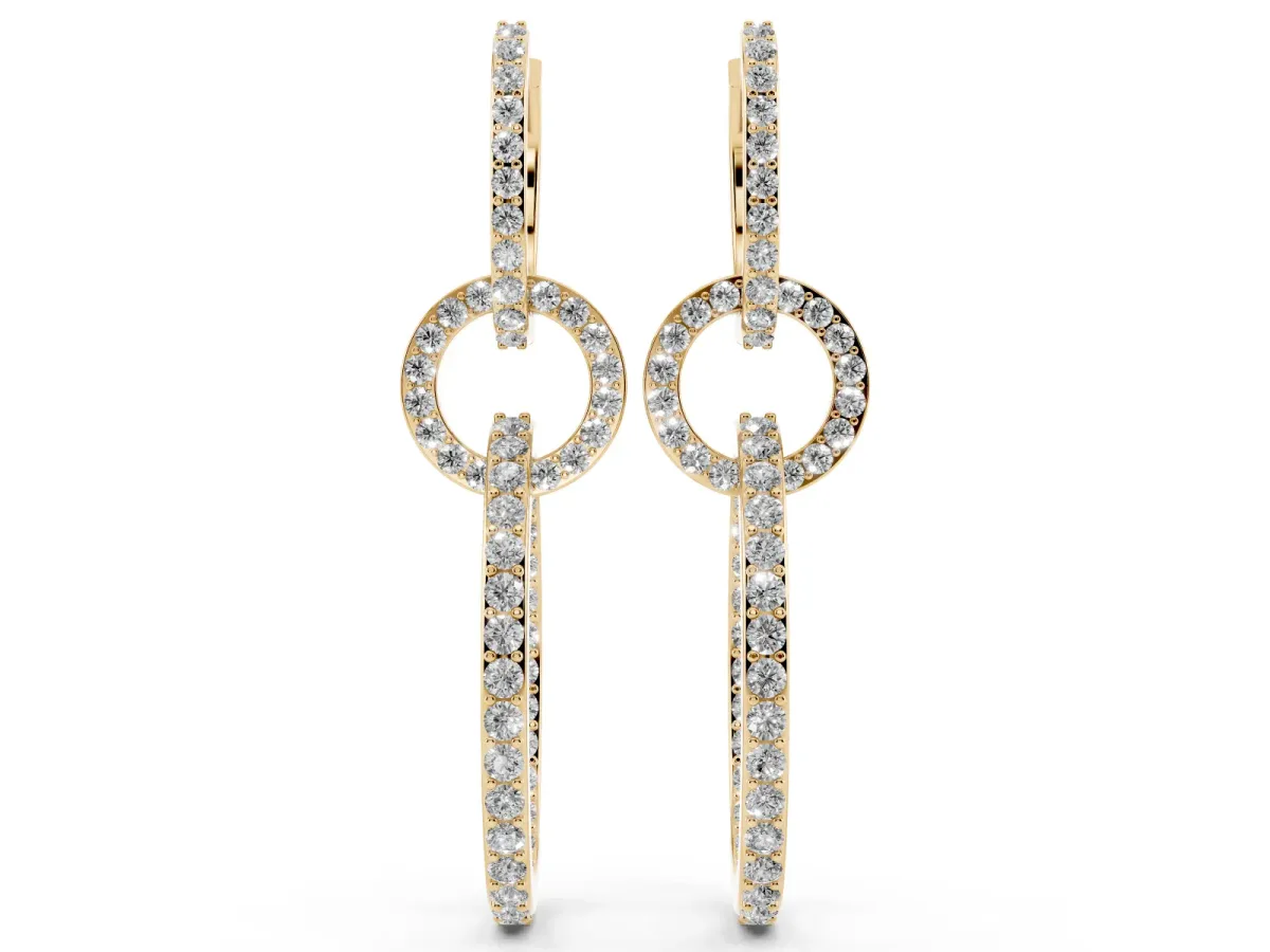 Round Cut Diamond Twisted Link Drop Earrings Yellow gold