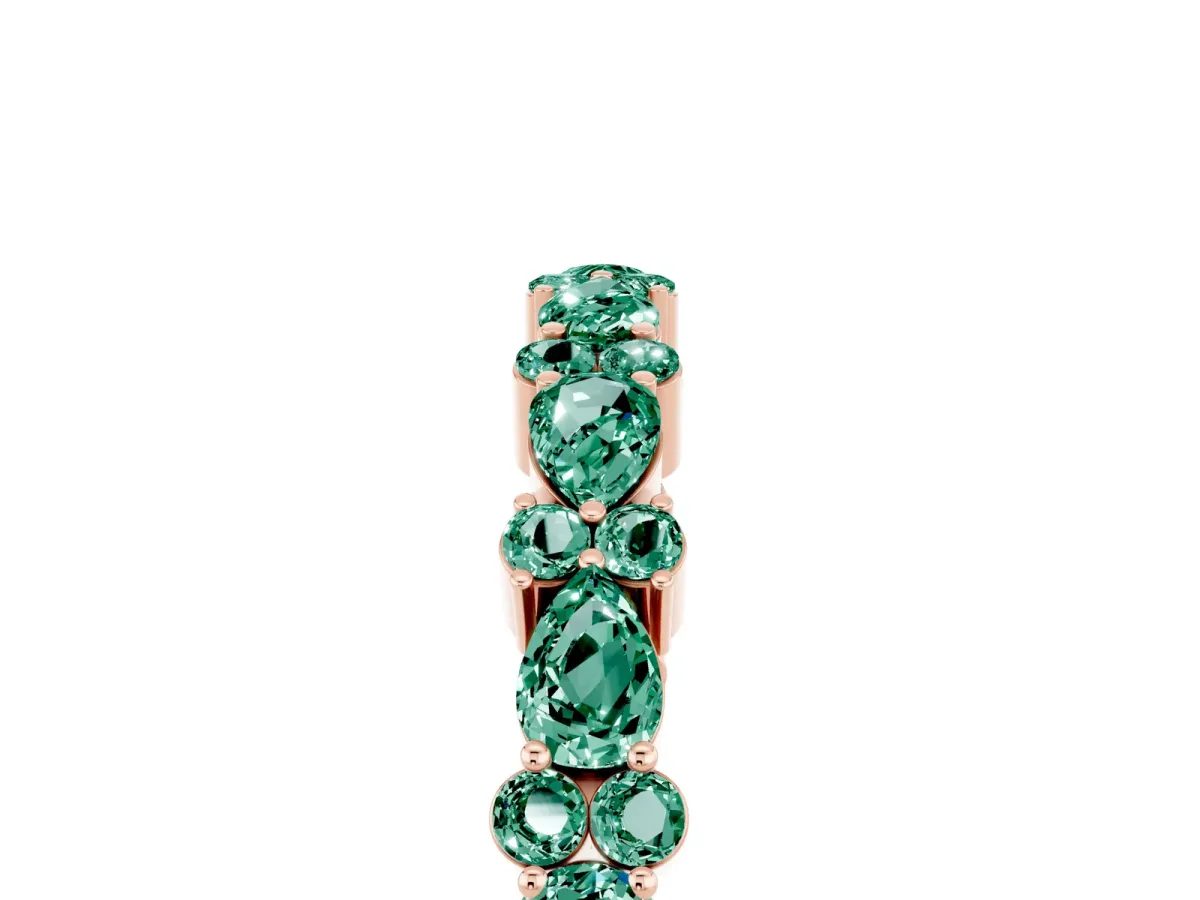Pear and Round Green Sapphire Wedding Band Rose gold