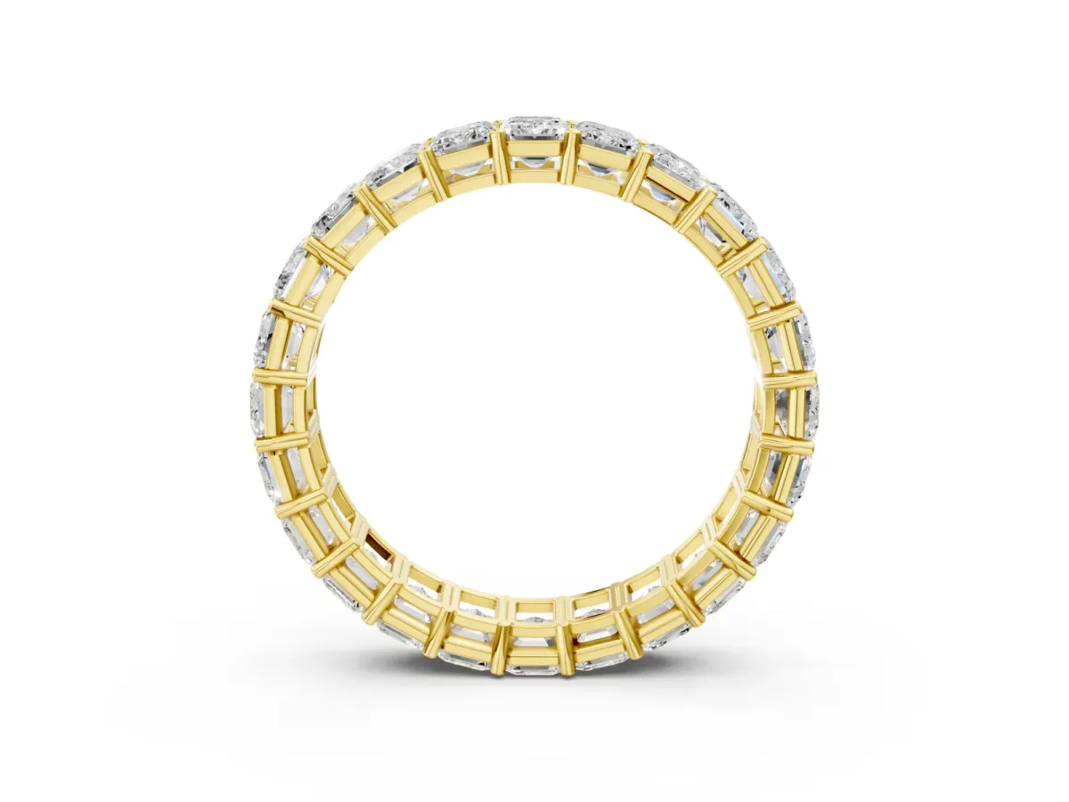 Emerald Cut Diamond Eternity Band with Shared Prong Setting Yellow gold