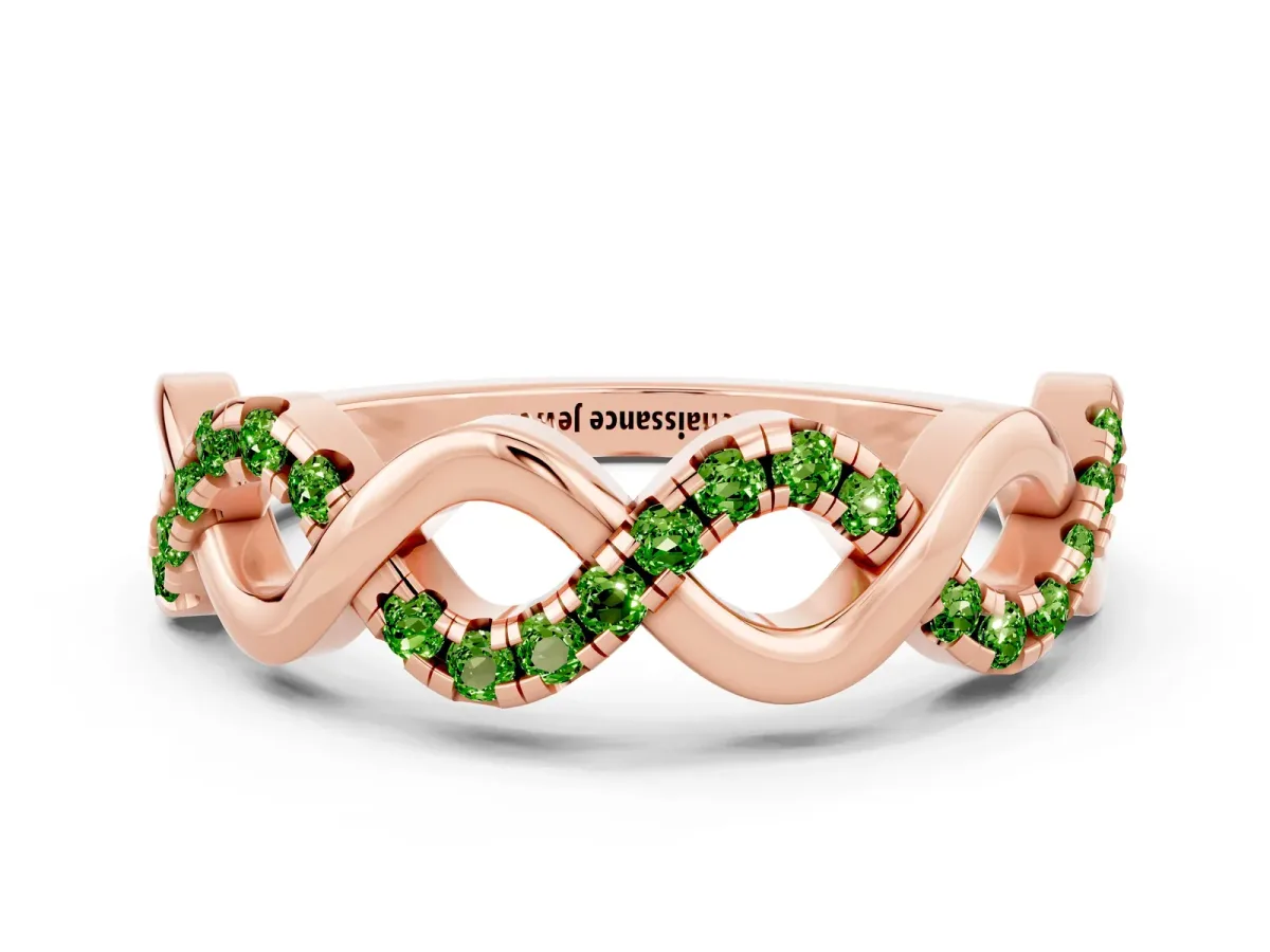 Twist Infinity Round Peridot Band with Pavé Setting Rose gold