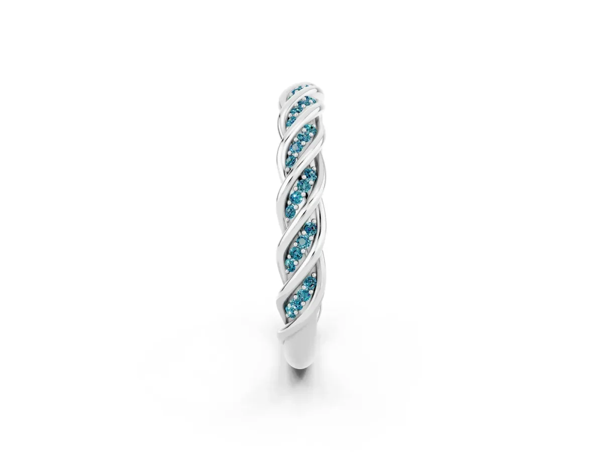 Twisted Pavé Round Blue Topaz Eternity Band with Shared Prong Setting White gold