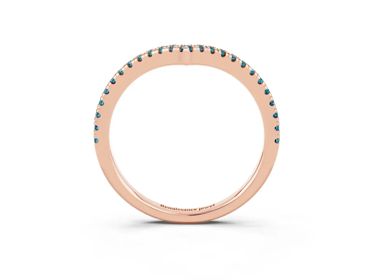 Pavé Round Blue Topaz V-Shaped Chevron Band with Shared Prong Setting Rose gold