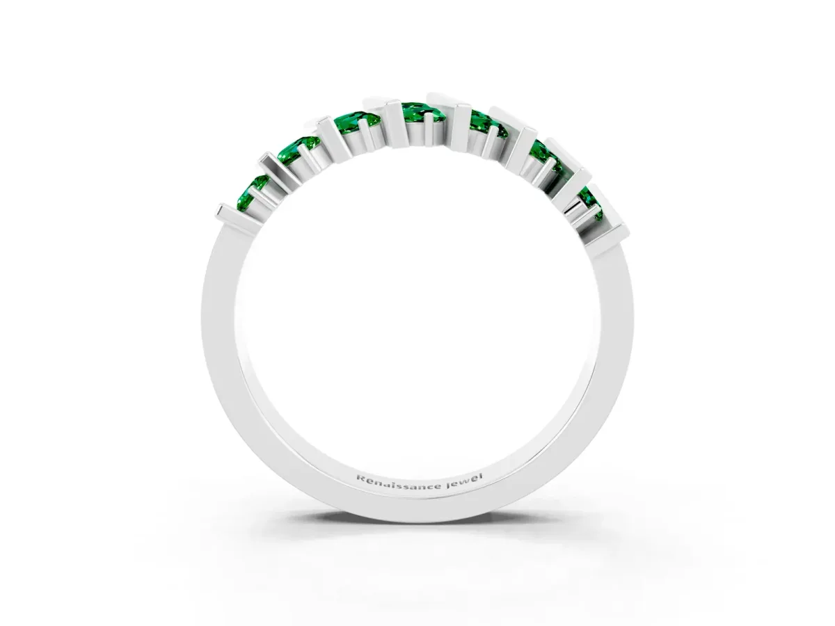 Channel Set Round Emerald Anniversary Band with Vertical Prongs Silver