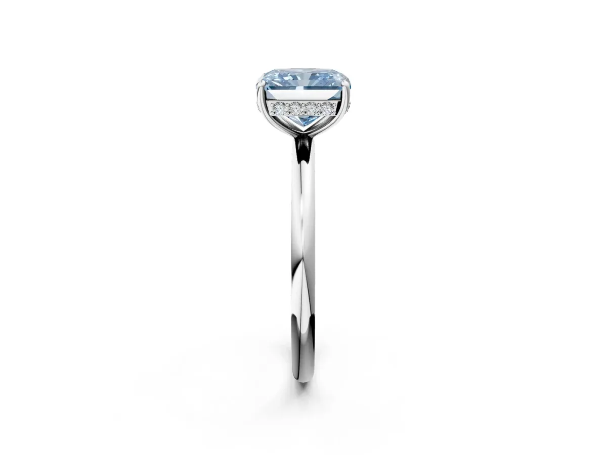 Fancy Blue Radiant Cut Solitaire Diamond Ring with a Classic Band and Four-Prong Setting Platinum