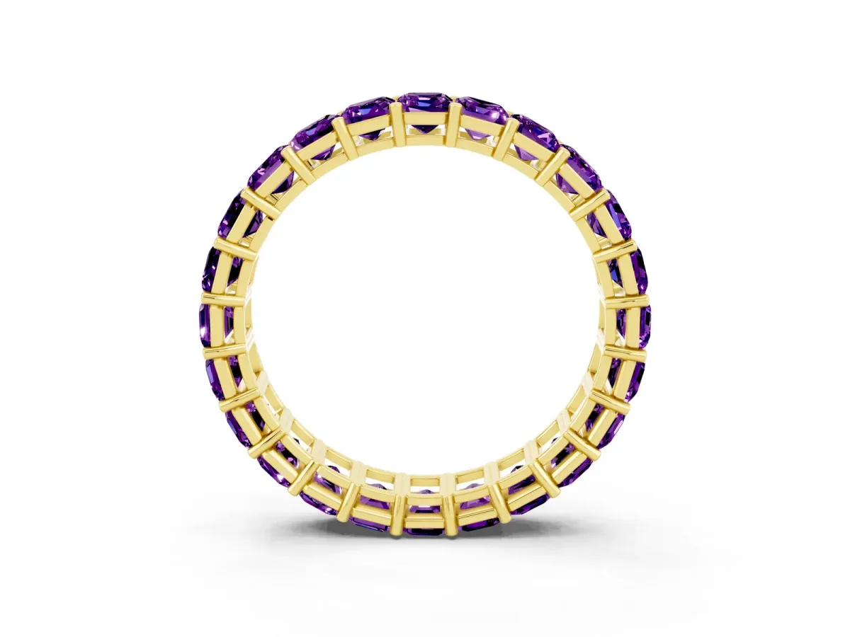 Emerald Cut Amethyst Eternity Band with Shared Prong Setting Yellow gold