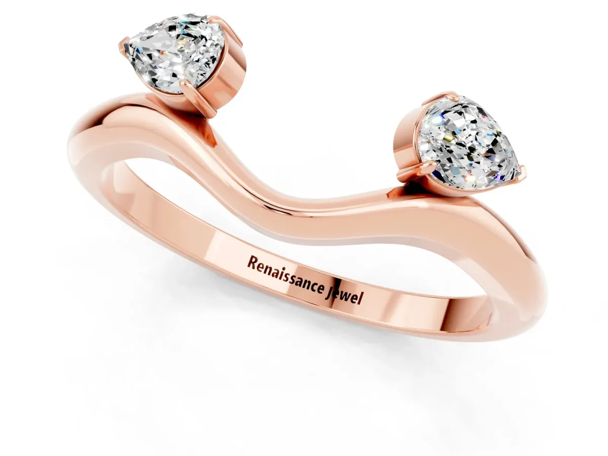 Pear Cut Moissanite Two-Stone Open Band Ring with Prong Setting Rose gold
