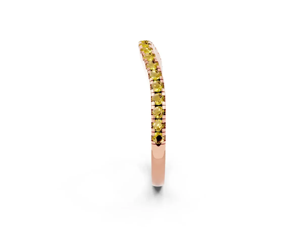 Round Yellow Sapphire Pavé Half Eternity Band with Shared Prong Setting Rose gold